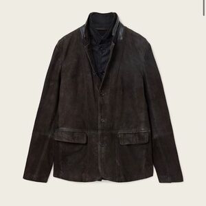 All Saints Survey Double Layered Waxed Suede Blazer - Size M - Anthracite Grey